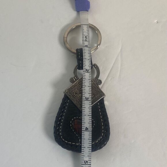 Brighton Leather Key Fob Black Brown Heart Silver Tone Vintage Style - Picture 7 of 7